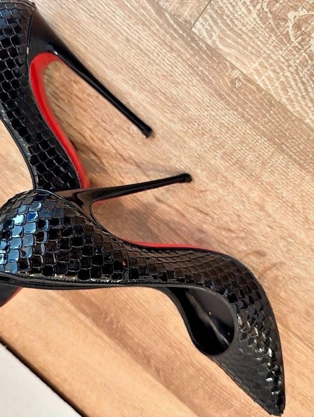 Christian Louboutin Black Snakeskin-Textured Stiletto Heels